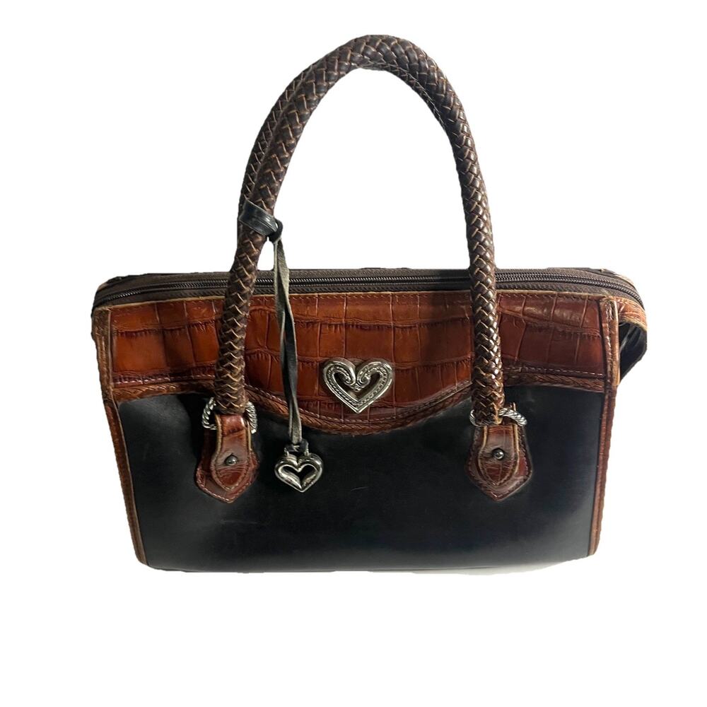 Brighton Black & Brown Crocodile/Alligator Leather Vintage Doctor Bag